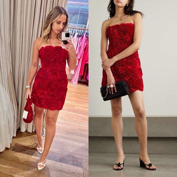 Aje Gazer Rosette Strapless Satin Mini Dress Red Size 6 Valentine's Day - Picture 6 of 10